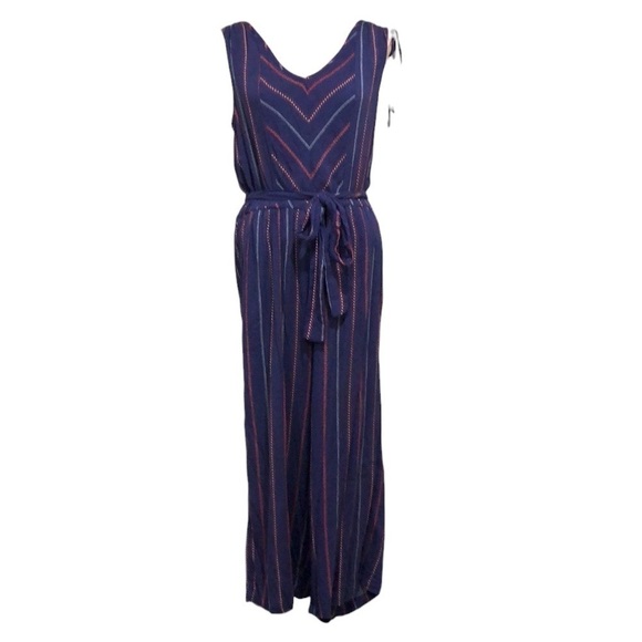 Francesca’s Collection Davina Wide Leg Jumpsuit Size Medium Navy Blue Striped - Picture 1 of 10